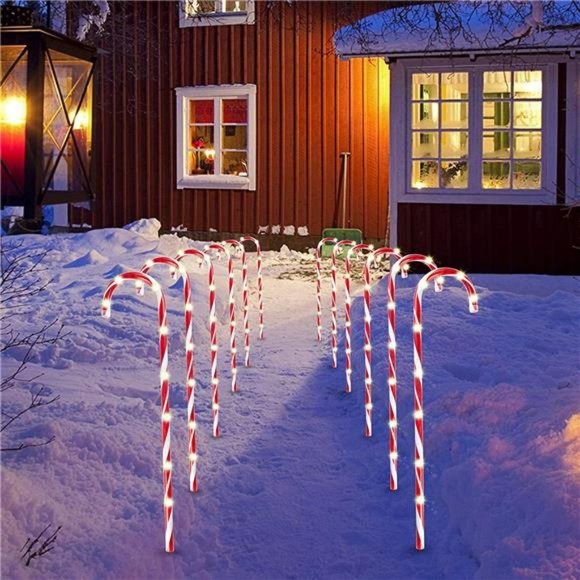 28" Christmas Candy Cane Pathway Markers, Set of 12 Christmas Pathway Lights wit - Picture 1 of 6